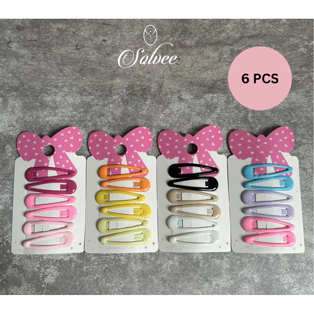 Solve 6 ชิ้น กิ๊บติดผมสีพาสเทล / กิ๊บติดผมคลิป Snap / กิ๊บติดผมเด็กผู้หญิง (HC-6PCS)