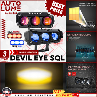 Autolume = Lampu Tembak Sorot SQL 3 Mata Devil Mini 5 Mode 20W - Super Terang, Anti Air - Garansi 3 Tahun