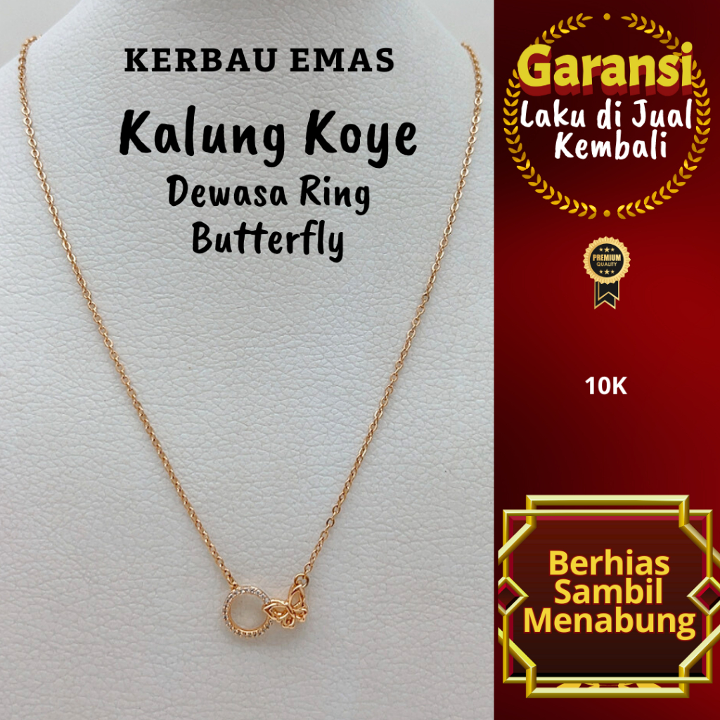 Golden Buffalo Adult Koye สร้อยคอแหวนผีเสื้อ 10K ขนาดสี 43.5 ซม. และ 44-44.5 ซม.