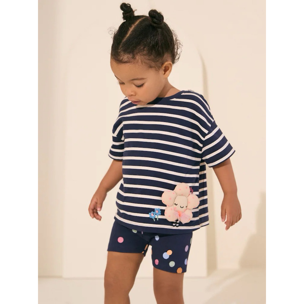 N*XT Navy Cushion Flower Short Sleeve T-Shirt and Cycle Shorts Set
