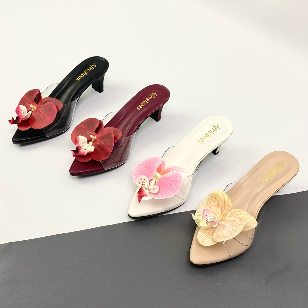 Afrishoes รองเท้าแตะรองเท้าส้นสูง KoKop Mika Bunga Orcid 5 ซม. Pointed Toe Premium Orchid