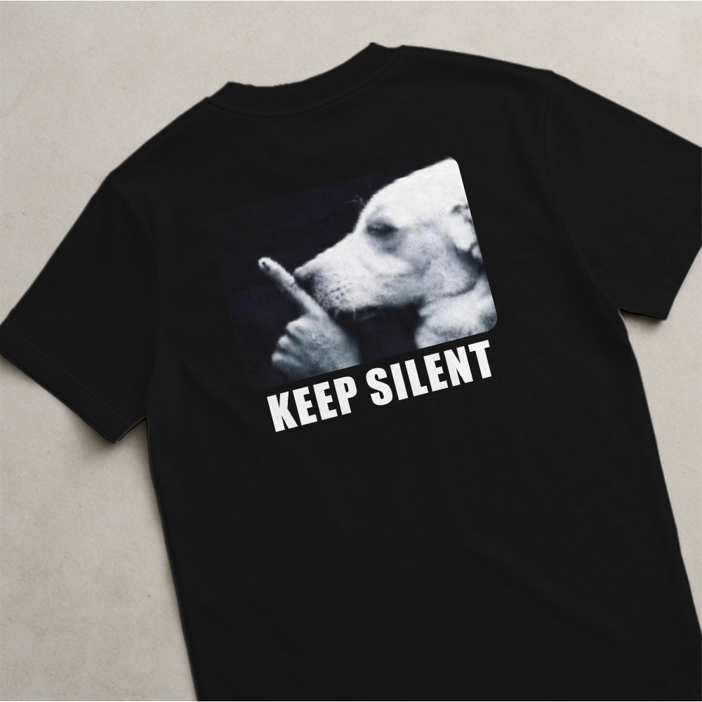 เสื้อยืด Cool Black Sigma Dog Keep Silent Meme Abiz