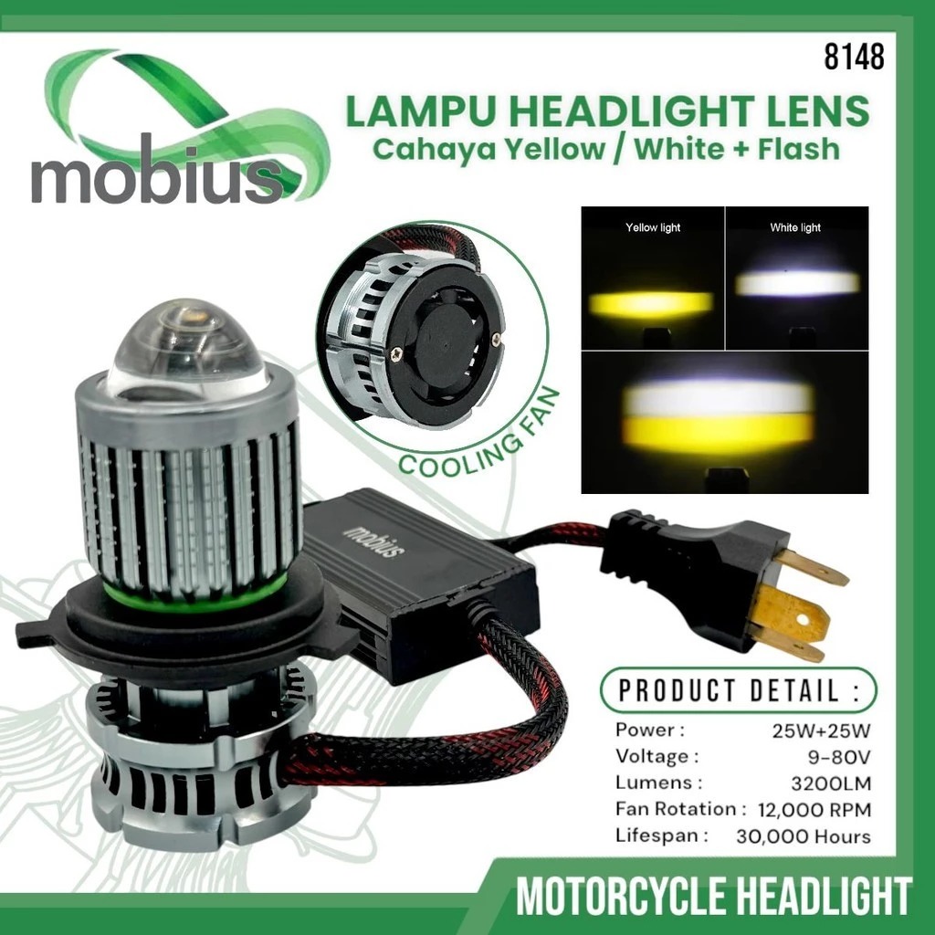 MOBIUS 8148 Chaya สีขาวสีเหลืองไฟหน้าเลนส์ไฟหน้า H4 ผู้ถือ Plus พัดลมรถจักรยานยนต์และรถยนต์ h4
