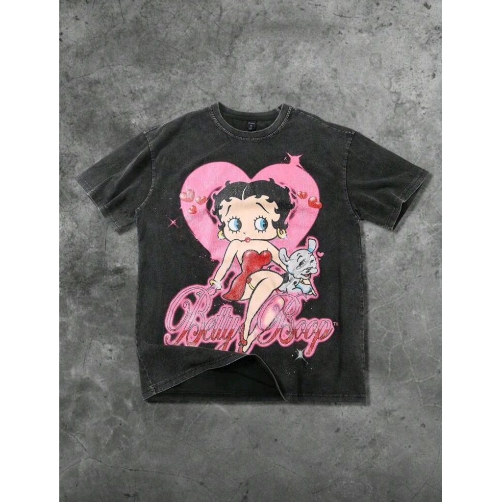 ROMWE MEN Betty Boop | ROMWE Street American Cartoon Cute Girl English Graphic Short Sleeve T-Shirt