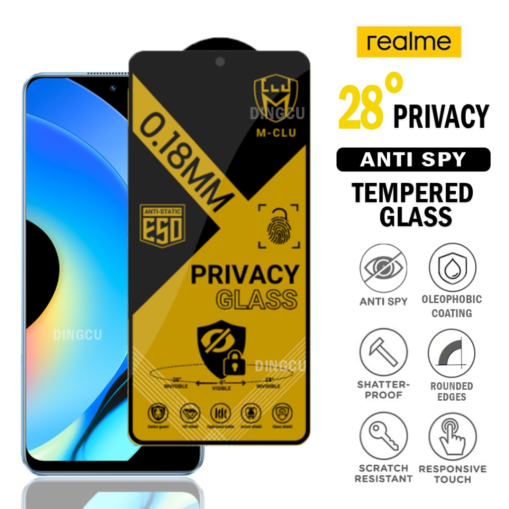 กระจกนิรภัย Anti Spy 28° Realme GT 5G Master Edition Neo 3 X XT Lite X2 Pro X50 X7 Max X9 Q2 Q3 U1 ค