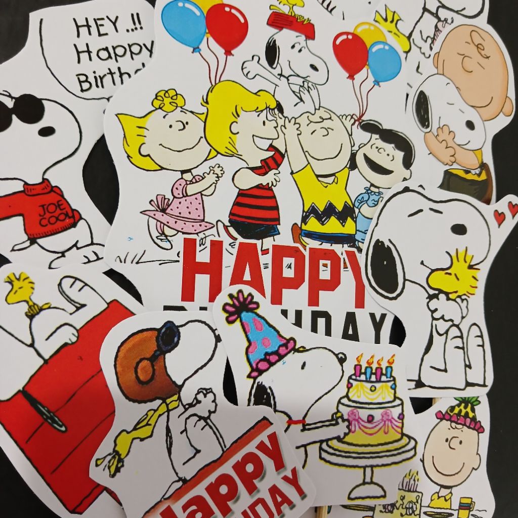 เค้ก TOPPER HAPPY BIRTHDAY SNOOPY WOODSTOCK CHARLIE BROWN PEANUTS PAPERATIONS PARTY DECORTATION PHOTO PROPERTY