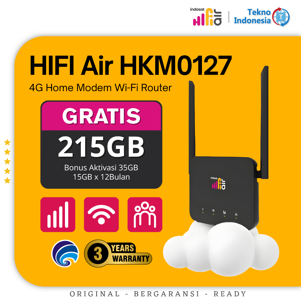 Indosat Hifi Air HKM 0127+ 4G WiFi Modem ปลดล็อค All Operators ฟรี 215 GB 12 เดือน