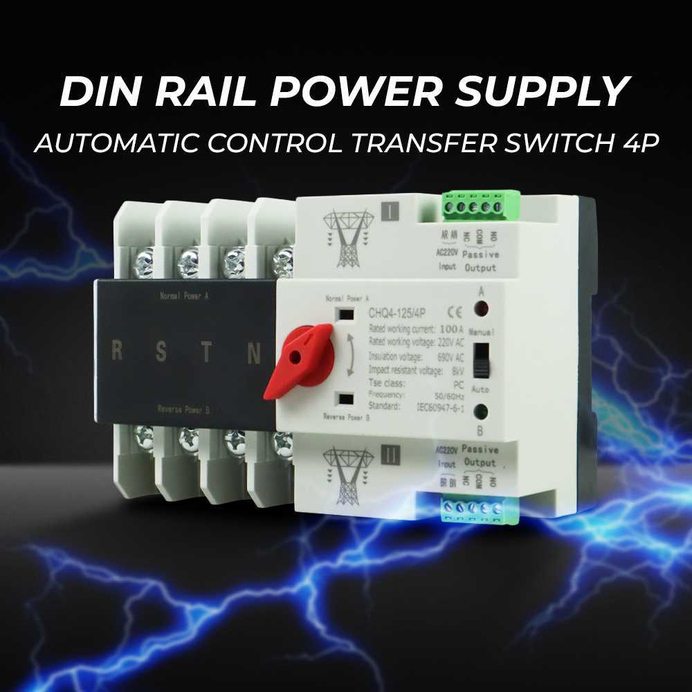 UTIE STORE - Taffware Din Rail แหล่งจ่ายไฟสวิตช์ควบคุมอัตโนมัติ 4P - CHQ4-125/4P