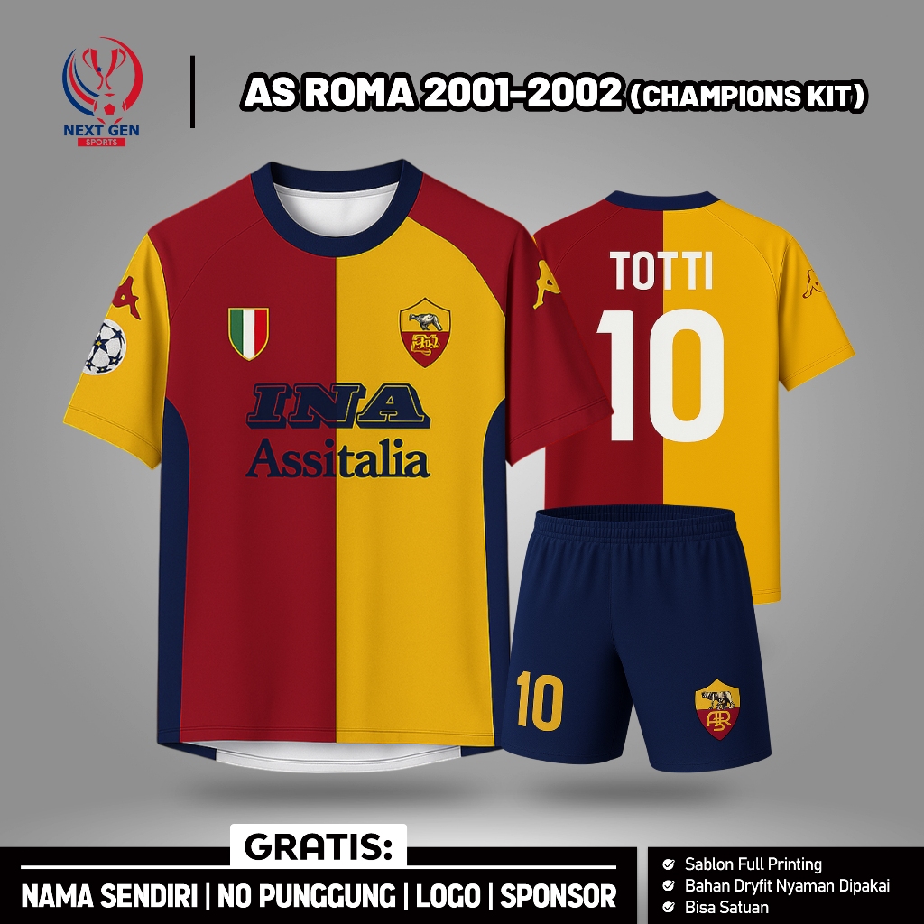 AS R0mma Premium Football Jersey 2011 - 2002 Champion KIT [ฟรีชื่อและเลขด้านข้าง]