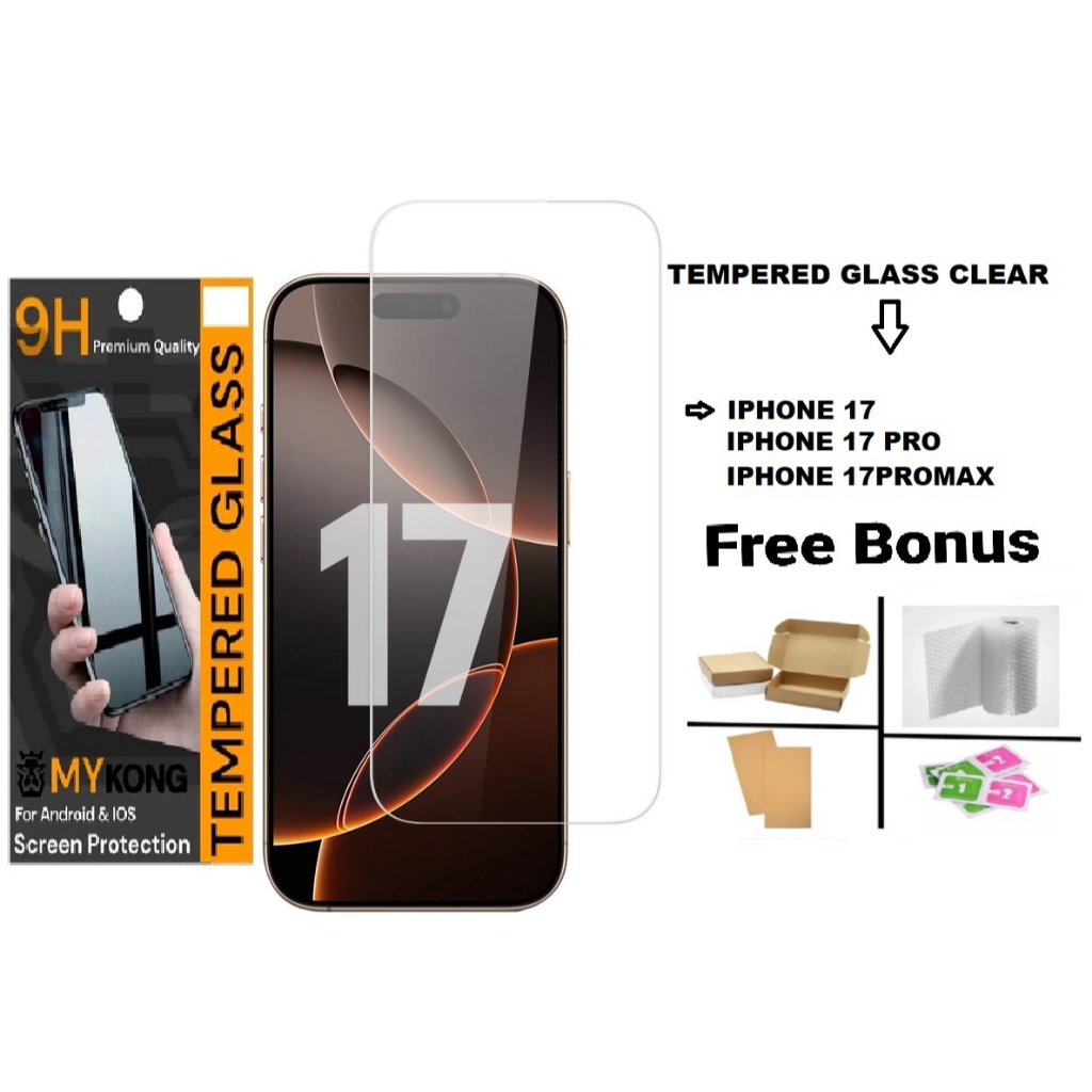 A - MYNGKONG กระจกนิรภัยใส Iphone 17 17Pro 17Promax กระจกใสป้องกันรอยขีดข่วนคลุมทั้งหมดสามารถนิ้วป้อ