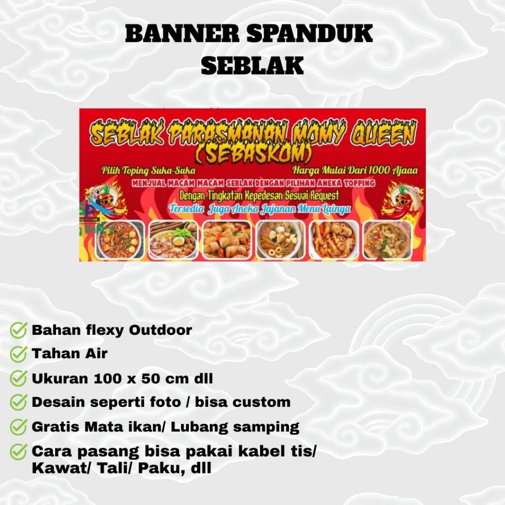 BANNER/SPANDUK MMT STALL SEBLAK บุฟเฟ่ต์ seblak FLEXY OUTDDOR ECOGREEN MATERIAL