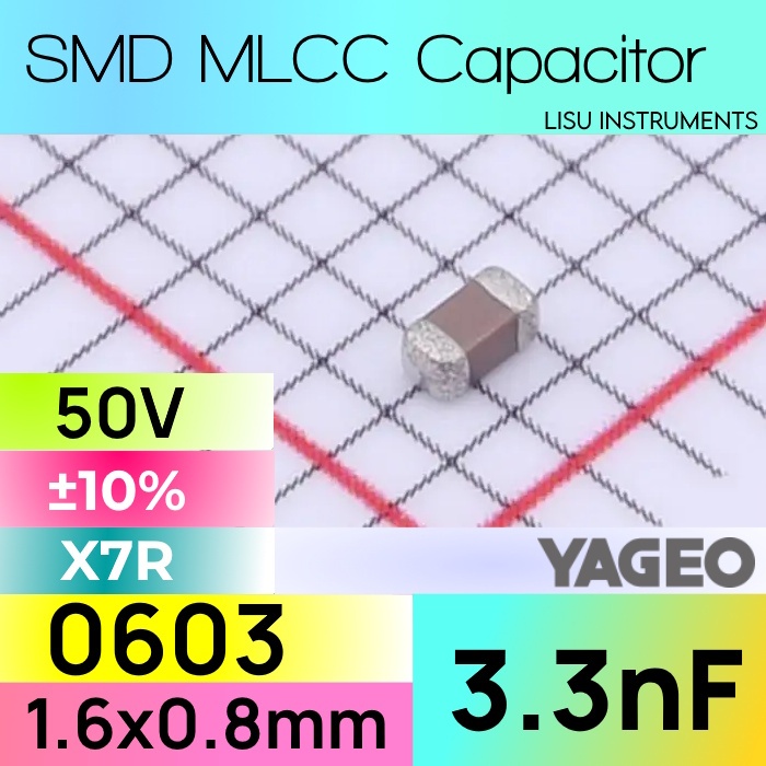 3.3nF 0603 50V X7R ±10% SMD MLCC ตัวเก็บประจุเซรามิก Yageo CC0603KRX7R9BB332