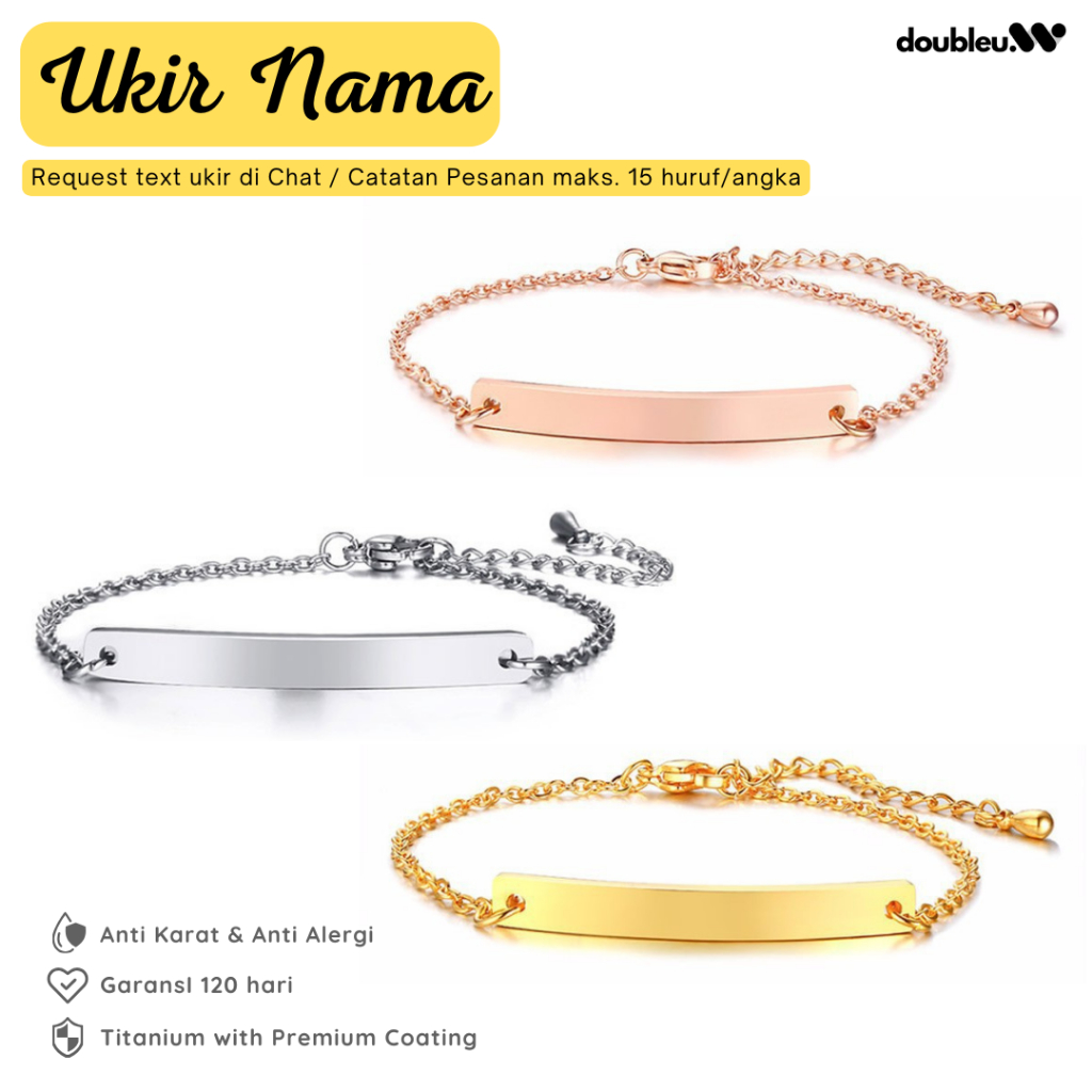[ENGRAVED NAME + รับประกัน] DOUBLEU Custom Silver Gold Rosegold Aesthetic Titanium Bracelet J1