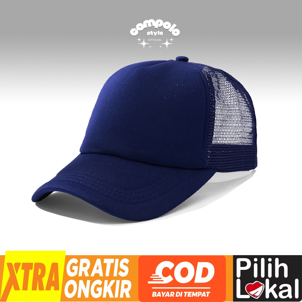COMPOLOSTYLE PLAIN NAVY TRUCKER HAT NET HAT สําหรับผู้ใหญ่ UNISEX