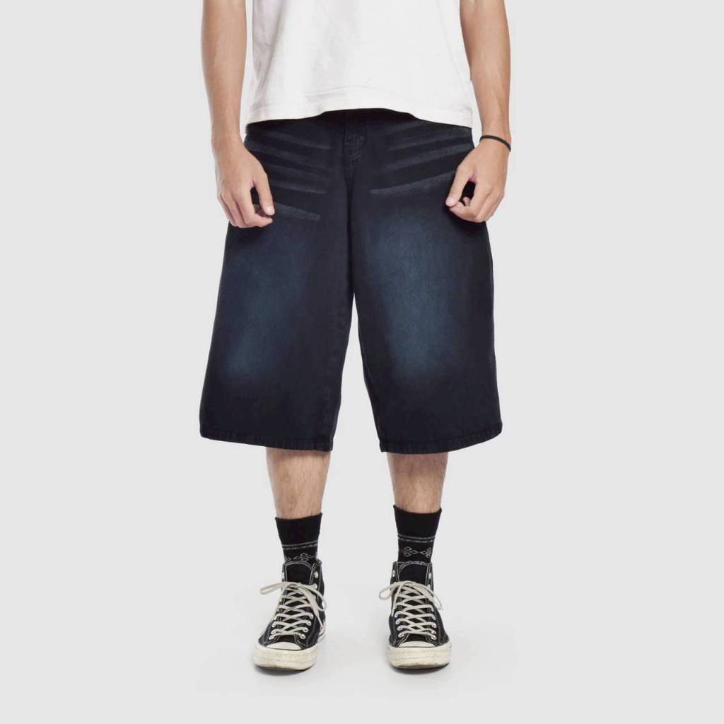 JORTS BAGGY OVERSIZED DENIM WASH กางเกงสีดําสีน้ําเงิน
