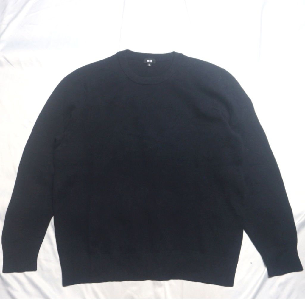 UNIQLO Milano Washable Rib Navy หนา Cool Like New เสื้อไหมพรมเสื้อกันหนาวเสื้อกันหนาวขนสัตว์ถัก