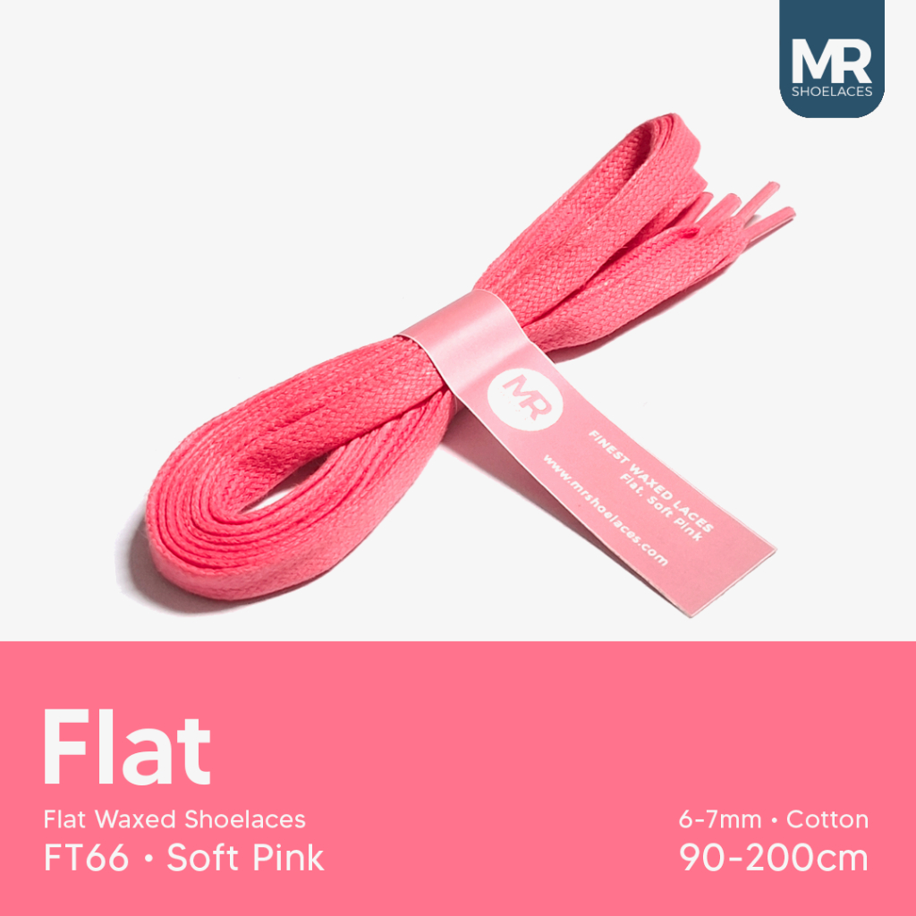 LILIN MERAH MR Shoelaces FT66 Soft Pink - เชือกผูกรองเท้าขี้ผึ้งแบน 6-7mm 90cm 100cm 120cm 130cm 140
