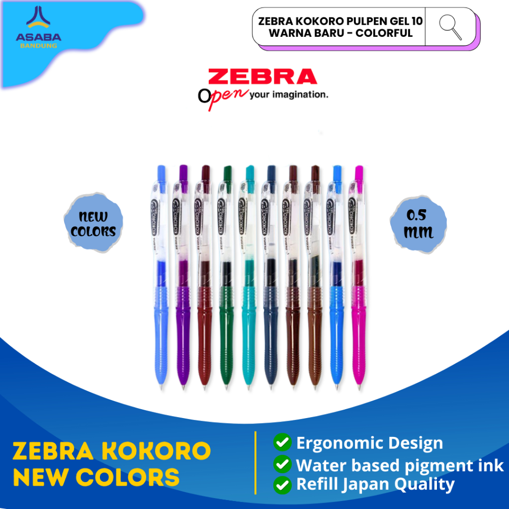Asaba Bandung - ปากกาเจล ZEBRA Kokoro 10 สีใหม่ - สีสัน 0.5 มม.ปากกาเจลแบบพับเก็บได้หมึกสีปากกาเจลเค