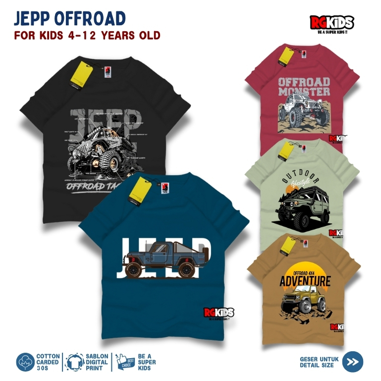 เครื่องแต่งกาย Ozil Distro Jeep Offroad Adventure เสื้อยืดเด็ก 4-12 ปีพิมพ์ดิจิตอลการพิมพ์หน้าจอ