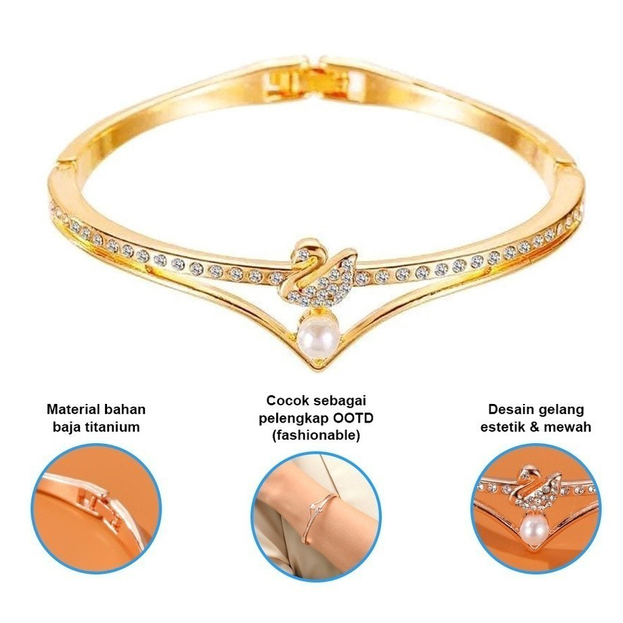 Lulaby - SWAN C18 TITANIUM MAGNETIC ENERGY JEWELRY SWAN BRACELET ANTI-RUST GOLD DIAMOND PENDANT แฟชั