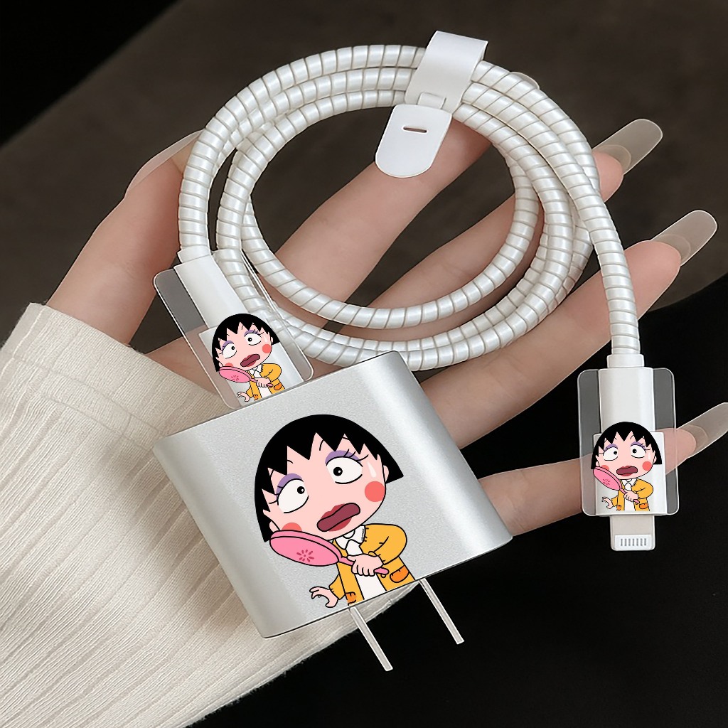 GLOSSY Charger Case Cute Maruko Chan Motif iPhone 18/20 Watt Charger Protective Case and Data Cable 