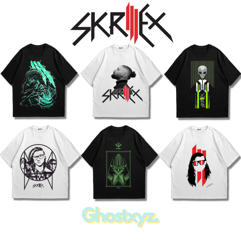 Ghostxyz เสื้อยืด Skrillex สีดําสีขาว Oversize Vintage Tee