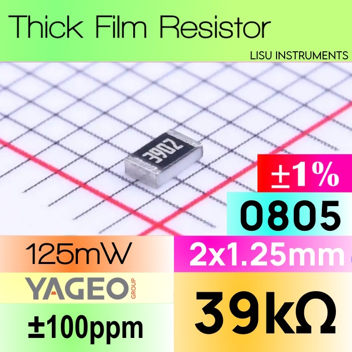 39k 08805 ±1% ตัวต้านทานหนา SMD 39kΩ 3902 RC0805FR-0739KL YAGEO
