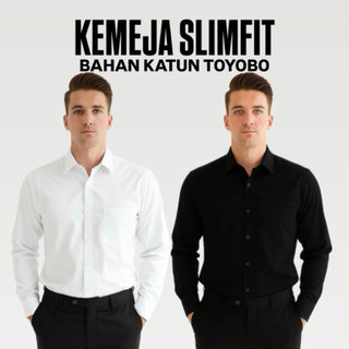 Kemeja Pria Polos Slimfit Lengan Panjang Katun Toyobo Premium Kemeja Kerja Bahan Nyaman dan Adem