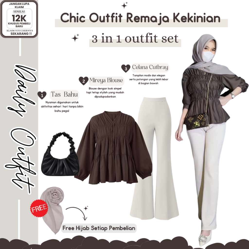 ชุดวัยรุ่นอินเทรนด์ (เสื้อ Mireya, กางเกง Cutbray, และกระเป๋าสะพาย) One Set Celebrity - DM107