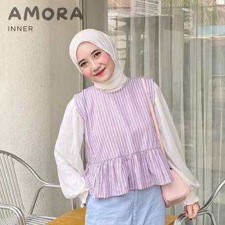 Inner Salur Blouse Sleeveless Top Tanpa Lengan Ruffle Katun dengan Desain Elegan dan Nyaman - Amora