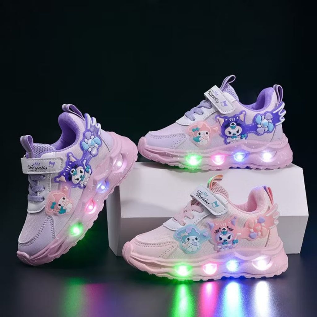 Ulsan - รองเท้าผ้าใบ Kuromi Melody Clara LED/รองเท้าเด็กผู้หญิงนําเข้า