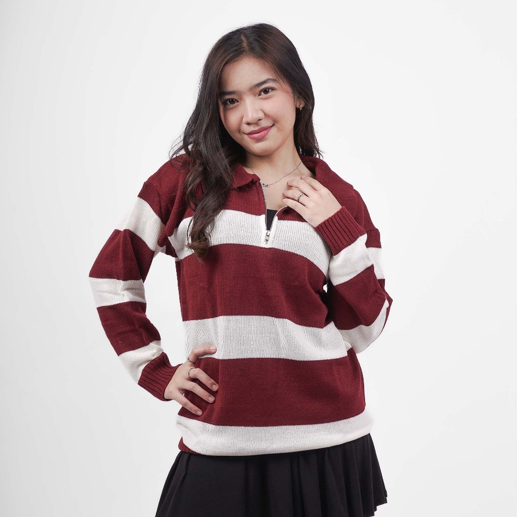 Nadiera - Kiyoko Stripes เสื้อสเวตเตอร์ถักซิกเนเจอร์ลําลองเกาหลี