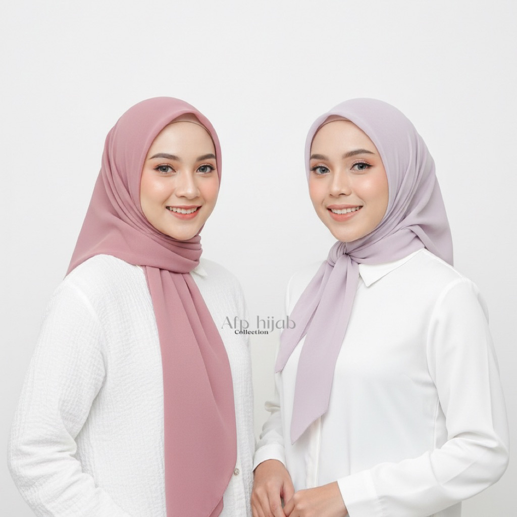 ฮิญาบโพลีคอตตอนทรงสี่เหลี่ยมธรรมดาพร้อมเย็บขอบเรียบร้อย - Afp yourstyle