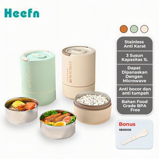 Heefn Lunch Box Stainless 3 Susun Kotak Makan Tempat Makan Kotak Bekal Anti Tumpah
