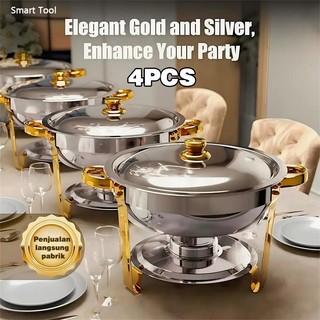 Smart Tool Round Chafing Dish Wadah Prasmanan stainless steel Tebal Food Warmer Chafing Dish Gold Kenduri Stainless Steel 5L
