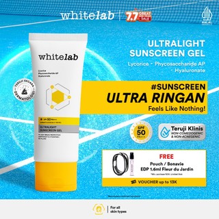 Whitelab Sunscreen Gel SPF 50 PA+++- Ultralight - Sunblock Anti Komedo Pelindung Sinar Matahari UV A UV B Blue Light dengan Niacinamide, Ringan, Tidak Lengket, Whitecast & Pilling [BPOM]