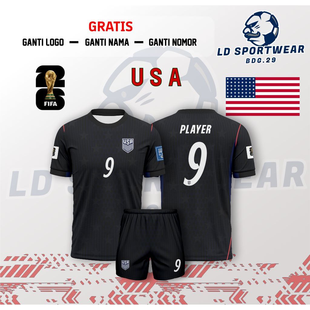 PILDUN USA AWAY 2026 Fullprinting Jersey ฟรีชื่อที่กําหนดเองและหมายเลข