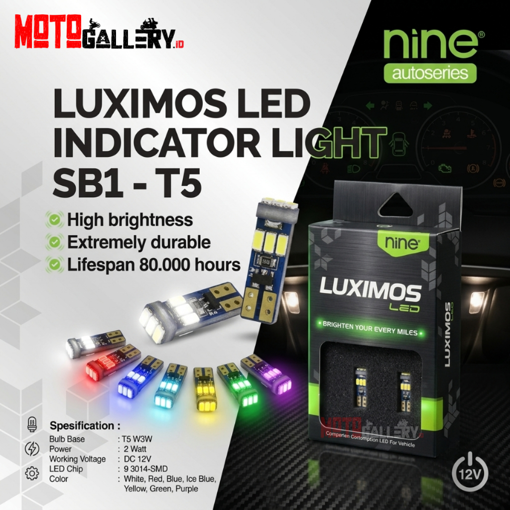 Luximos Nine SB1 T5 ไฟ LED รถยนต์รถจักรยานยนต์แดชบอร์ด Speedometer Light DC 12V