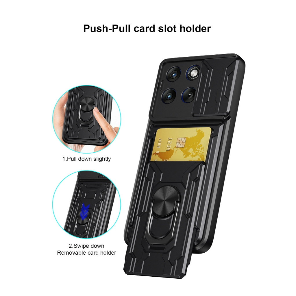 Motorola MOTO Edge 70 Fusion - CardX Flip Lens Card Ring Army Armor Case กันกระแทก