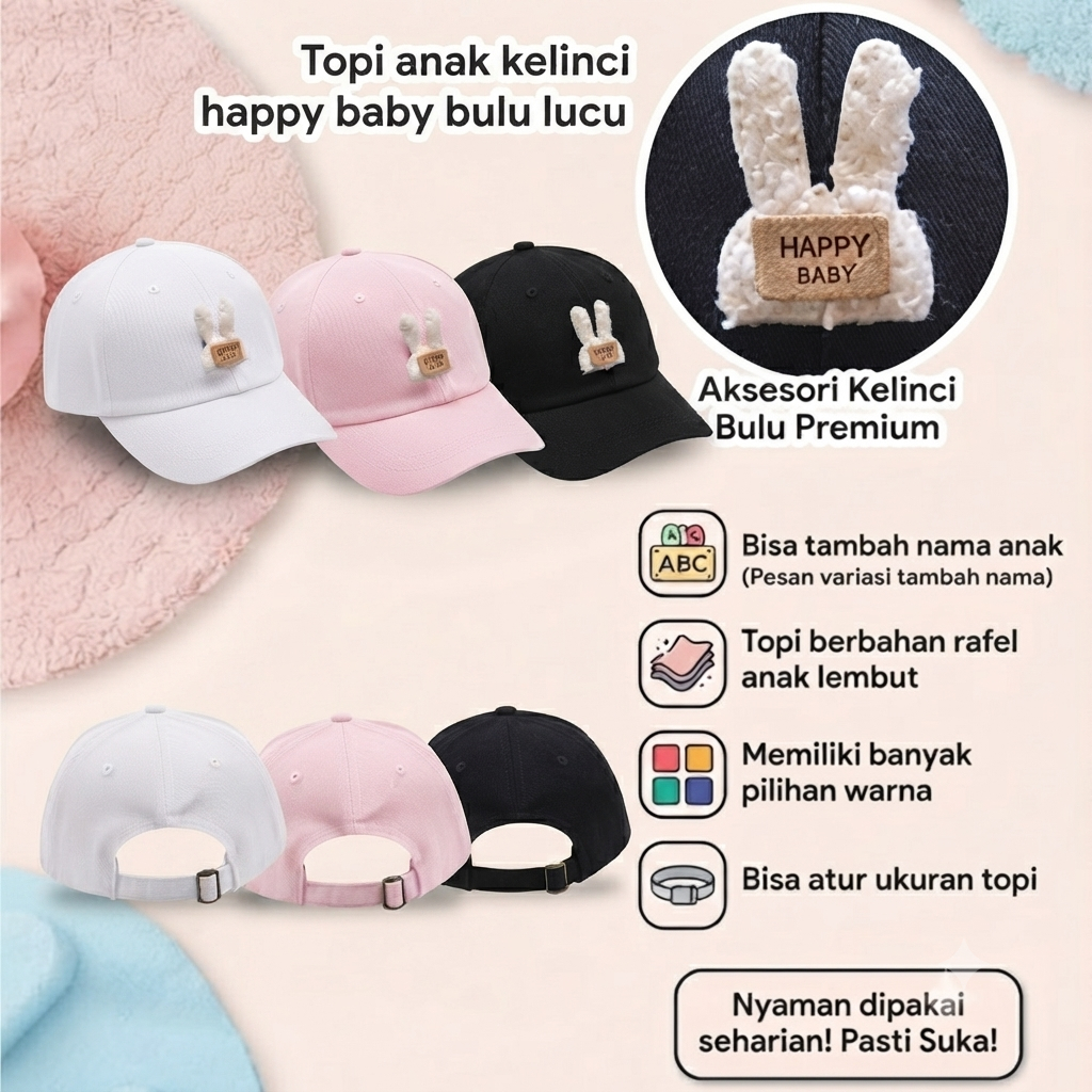 (CUSTOM NAME AVAILABLE) PREMIUM GIRLS HATS HAPPY BABY FUR BUNNY ACCESSORIES RAFEL HAT MATERIAL