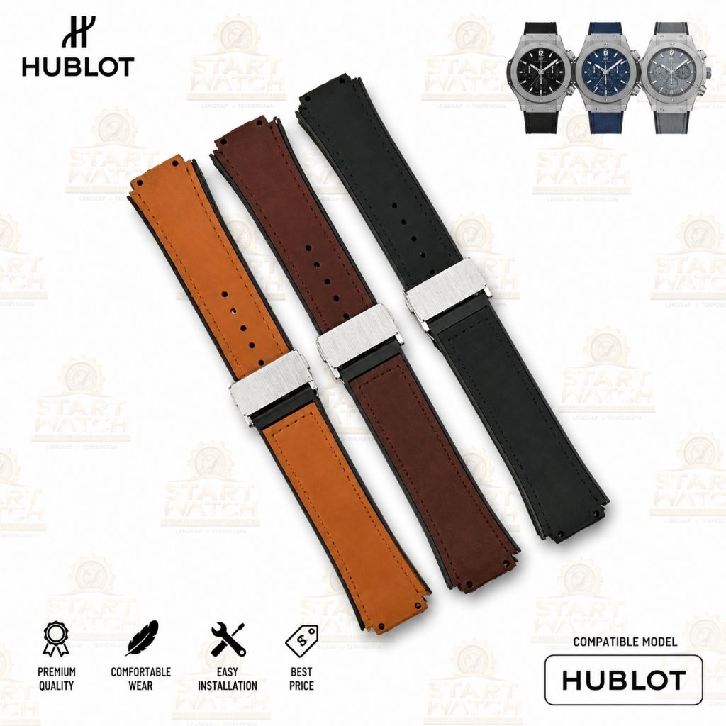 HUBLOT สายนาฬิกา Hublot Geneve 22mm สีดํา สีน้ําตาล PLAIN