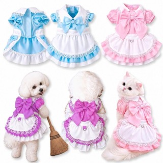 Migo Design 70 Baju Dress Princess Maid Cosplay Pelayan Pembantu Katun Putih Biru Pink Ungu / Pakaian AnaBul Kucing/Anjing Hewan Peliharaan Jantan Betina / Pet Costume Kasual Pesta