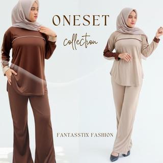 FX - ALULA SET - Setelan Celana & Kaos Polos Wanita Oversized List Bahan Knit Casual Desain Polos