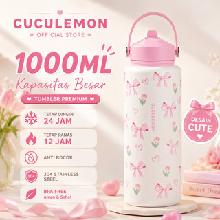 CUCULEMON Tumbler 1 Liter Stainless Steel Botol Minum Termos Vakum Motif Pita Mawar Anti Tumpah