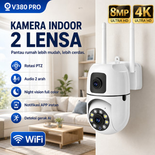 V380 Pro CCTV 8MP Tahan Air IP66 Penglihatan Malam Berwarna Penuh Deteksi Gerakan AI Komunikasi Dua Arah