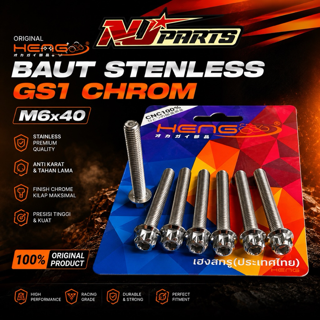 GS1 HENG STAINLESS BOLT M6 x 40 THREAD 10 LENGTH 4cm/40mm
