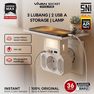 [Stop Kontak Lampu Tidur] 7 in 1 VIVAN Safety Socket T Multi Arde Rak Multifungsi 2 USB Charger Lampu Sensor SNI Child Safety Garansi 36 Bulan