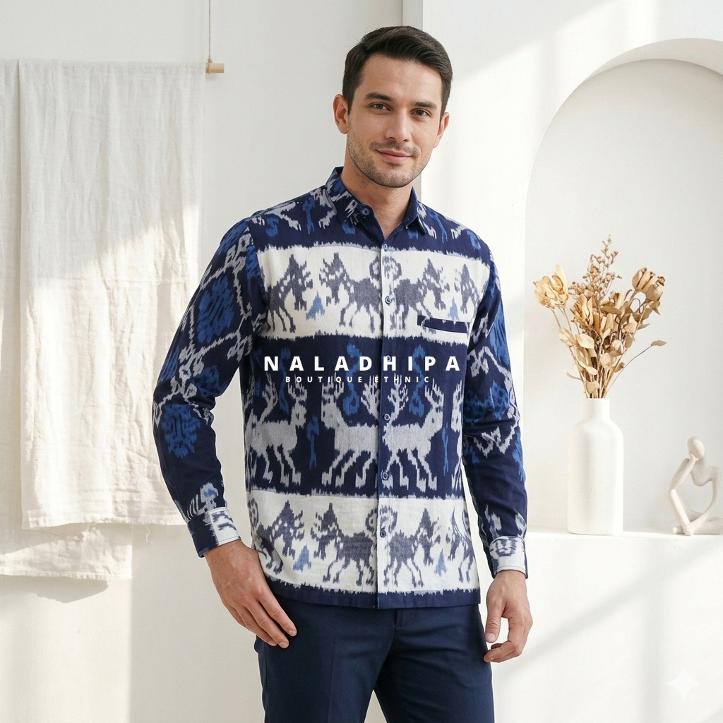 KEMEJA NALADHIPA PREMIUM BLANKET WOVEN SHIRT (SUMBA SHIRT) SUMBA MOTIF WOVEN SHIRT