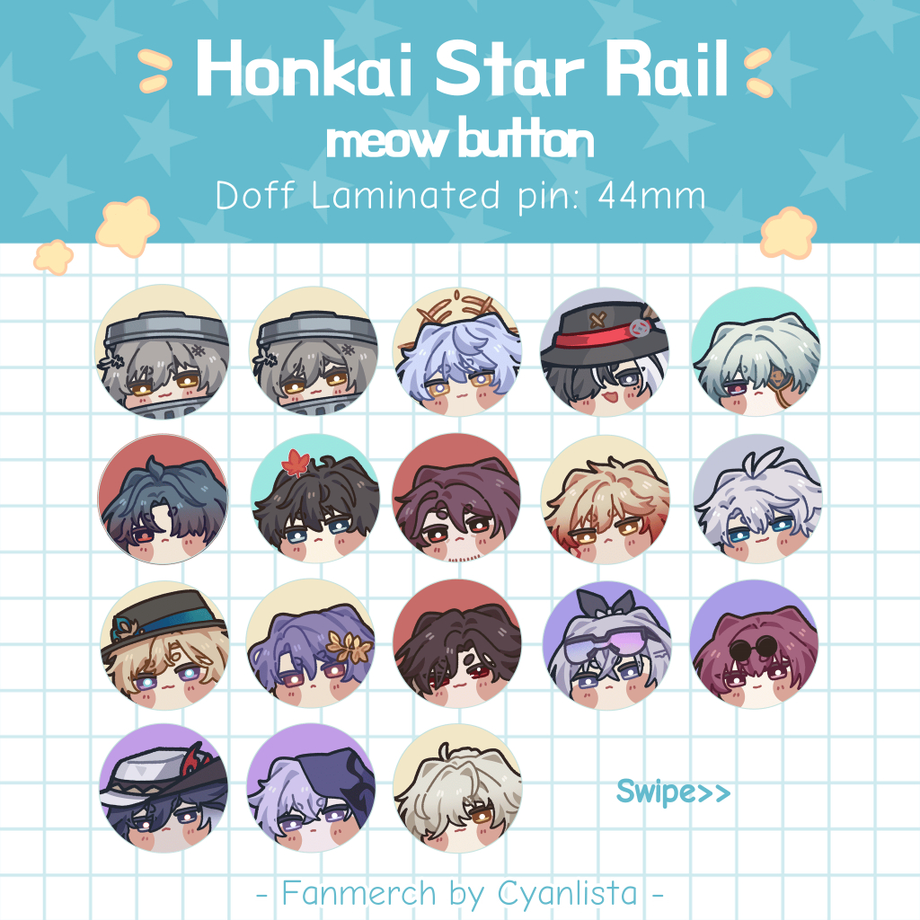 [Cyanlista] HSR - Honkai Star Rail Meow Buttons 44mm Pin Steel Caelus Sunday Boothill Blade Danheng 