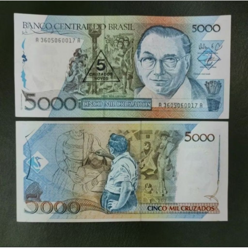 บราซิล 5000 Cinco Mil Cruzados Overprint 5 Cruzados Novos